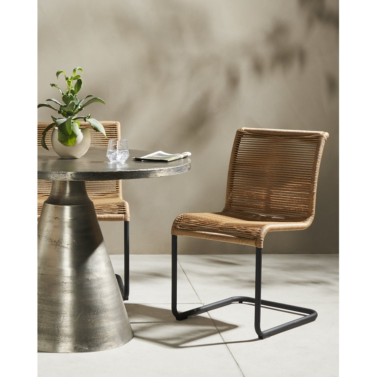 Vintage Natural Wicker Armless Outdoor Dining Chair