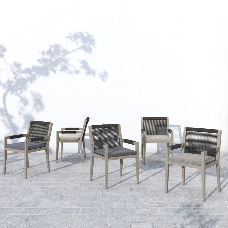 Weathered Gray Teak Outdoor Dining Armchair with Cushions