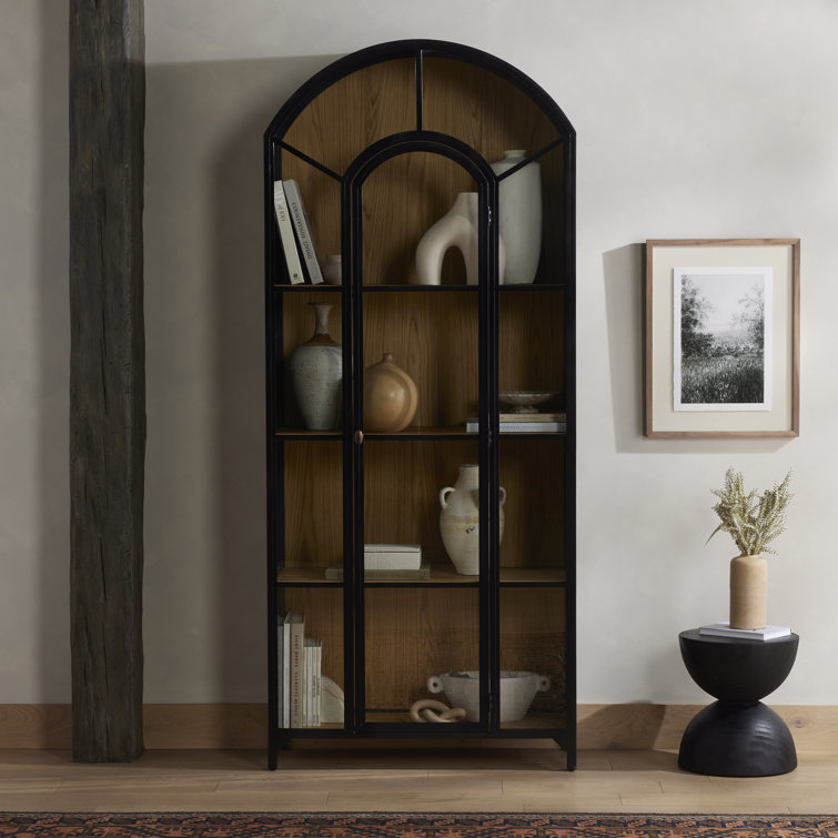 Belmont Modern Gunmetal Iron & Glass Tall Bookcase