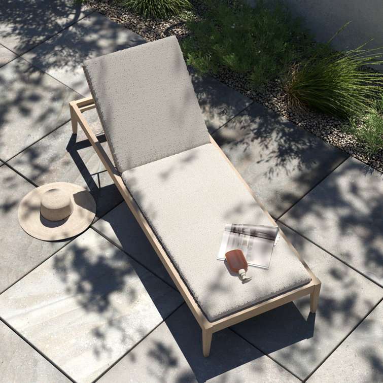 Beige Teak Adjustable Outdoor Chaise Lounger with Cushions