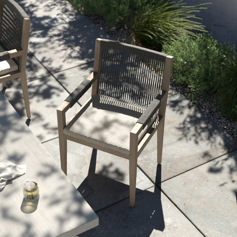 Weathered Gray Teak Outdoor Dining Armchair with Cushions