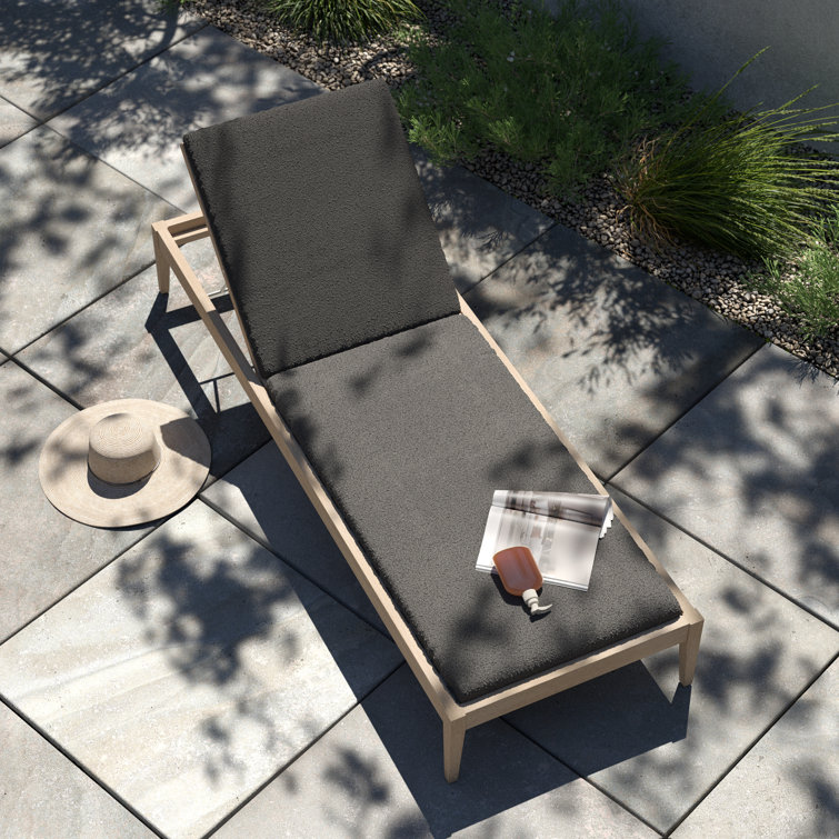 Beige Teak Adjustable Outdoor Chaise Lounger with Cushions