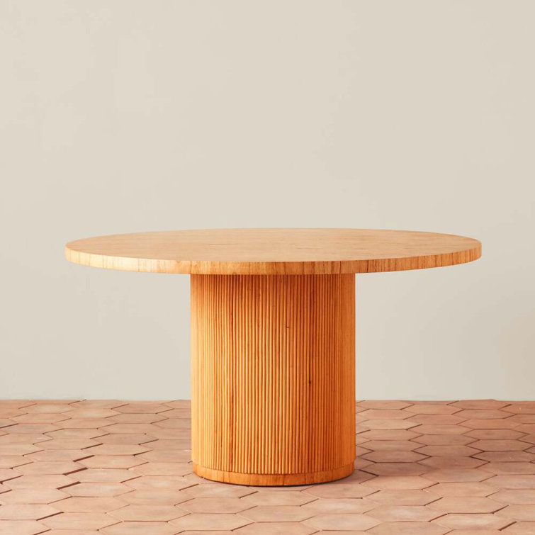 Natural Round Cedar and Rattan Dining Table