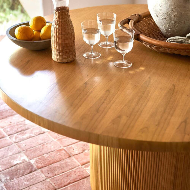 Natural Round Cedar and Rattan Dining Table