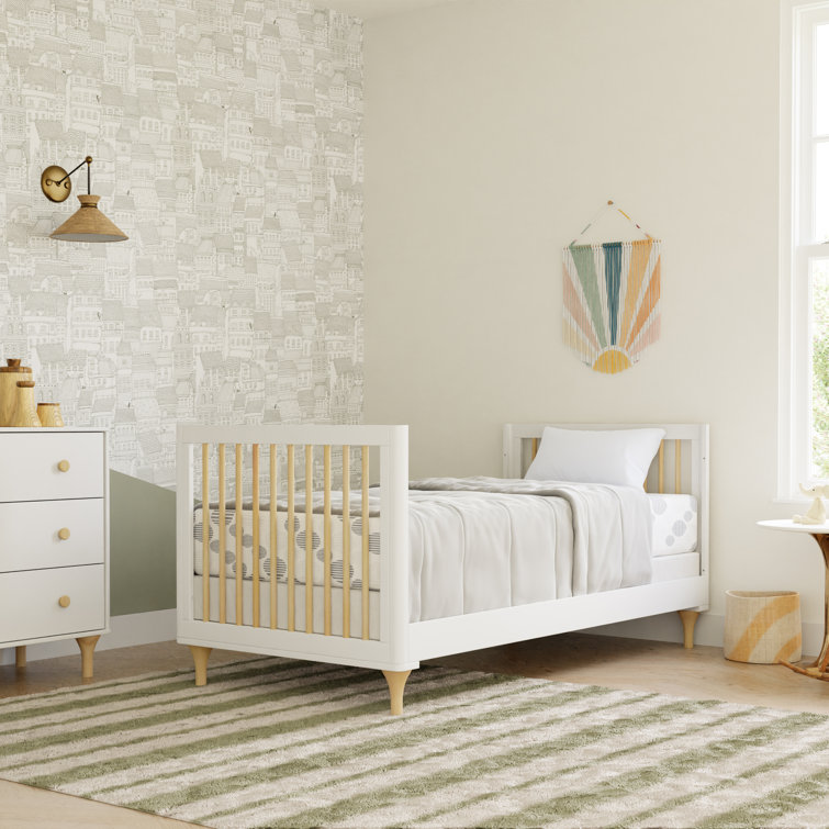 White and Natural Pine 4-in-1 Convertible Mini Crib