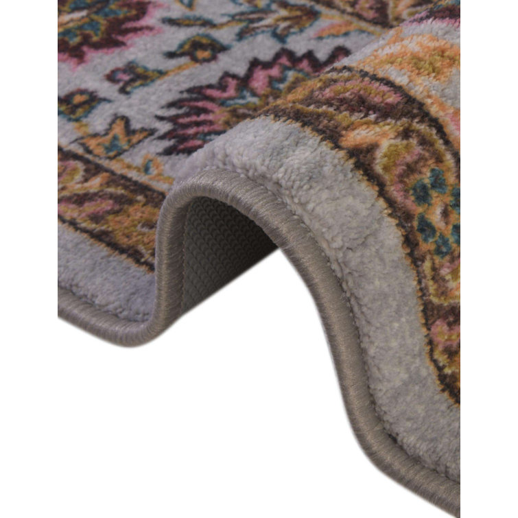 Gray Synthetic Medallion Flat Woven Rectangular Rug