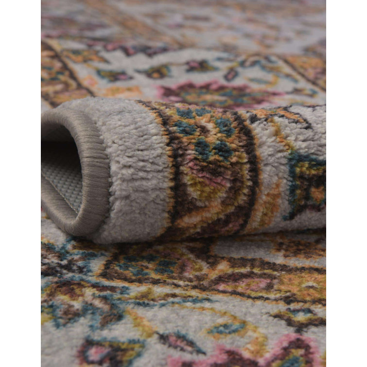 Gray Synthetic Medallion Flat Woven Rectangular Rug