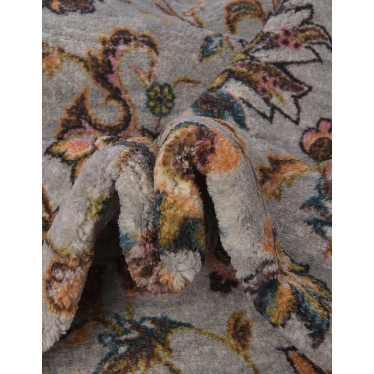 Gray Synthetic Medallion Flat Woven Rectangular Rug