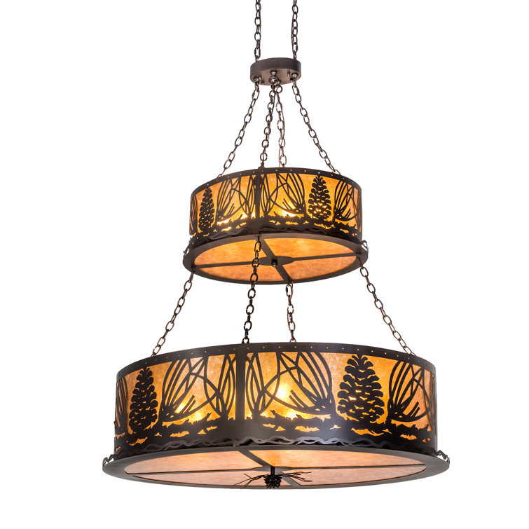 Mahogany Bronze 18-Light Tiered Chandelier with Amber Mica Shades