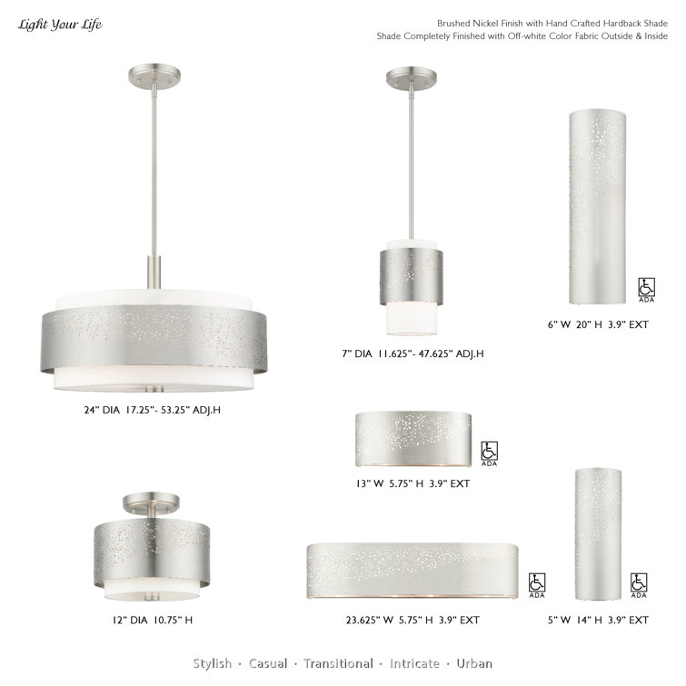 Brushed Nickel Glass Drum Indoor/Outdoor Pendant Light