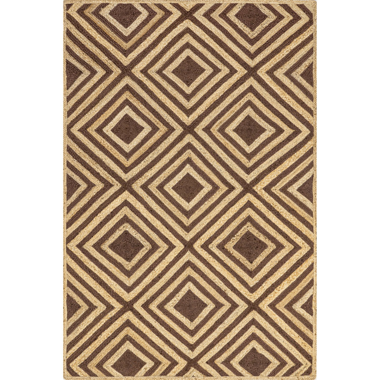 Brown and Beige Jute Art Deco 9' x 12' Area Rug