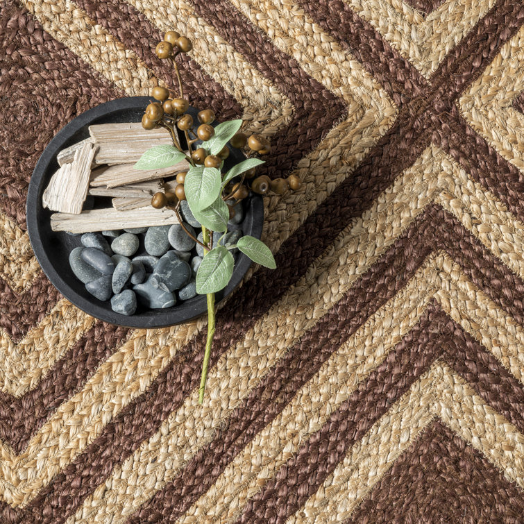 Brown and Beige Jute Art Deco 9' x 12' Area Rug