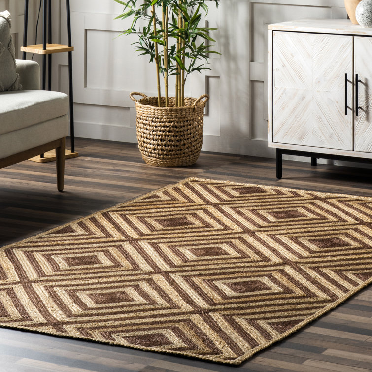 Brown and Beige Jute Art Deco 9' x 12' Area Rug