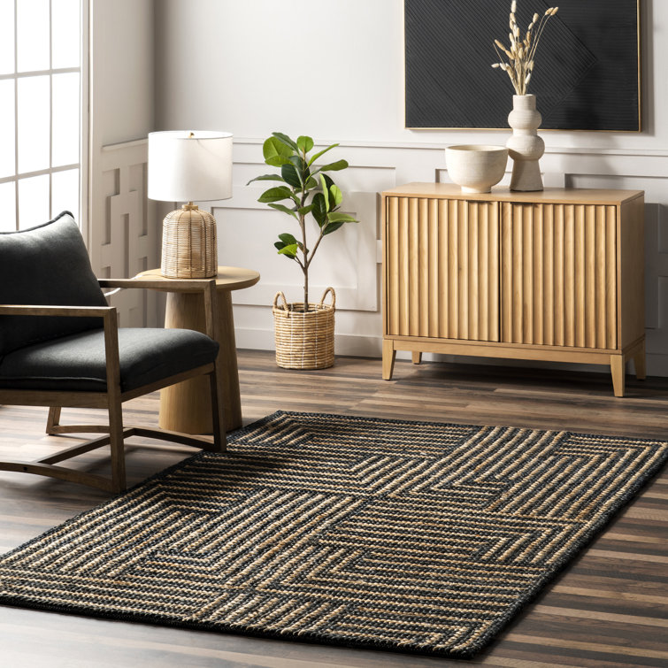Black and Beige Braided Cotton Rectangular 4' x 6' Rug