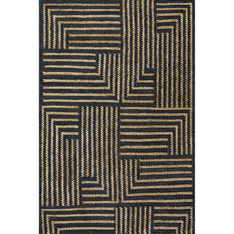 Black and Beige Braided Cotton Rectangular 4' x 6' Rug