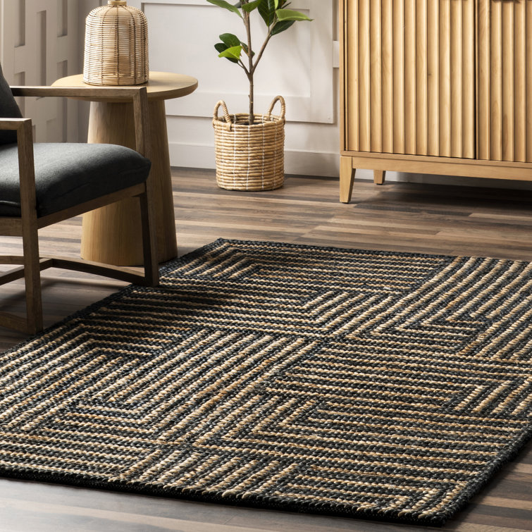Black and Beige Braided Cotton Rectangular 4' x 6' Rug