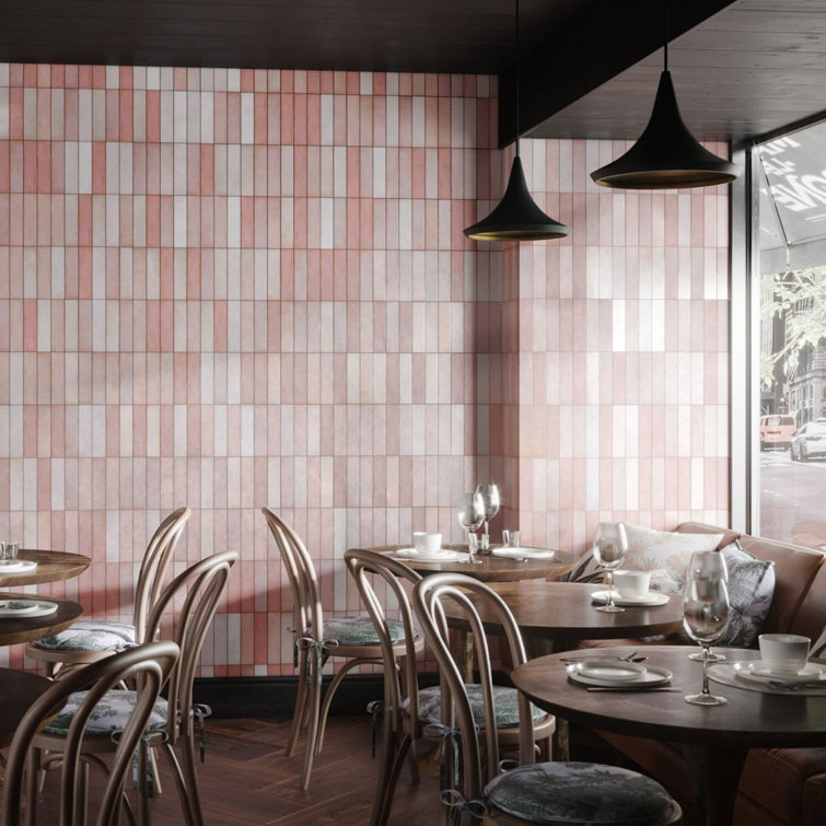 Terra Blend Pink Multi-Finish Lava Stone Subway Wall Tile