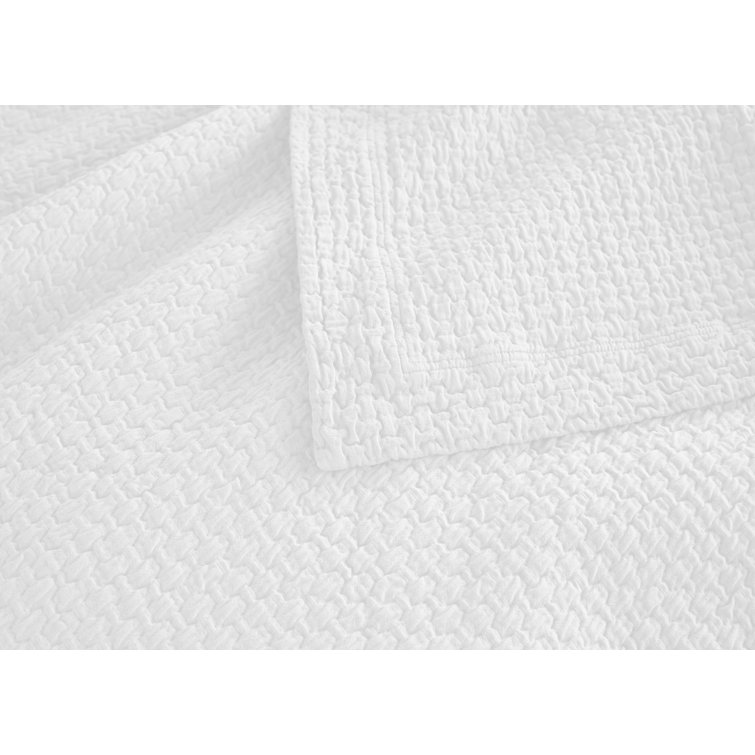 Juliet Basket Weave White Cotton Queen Coverlet