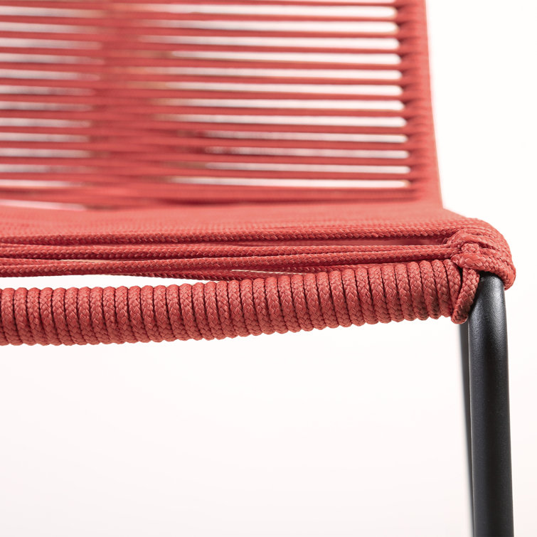 Brick Red Armless Wicker and Steel Outdoor Dining Chairs, Set of 2