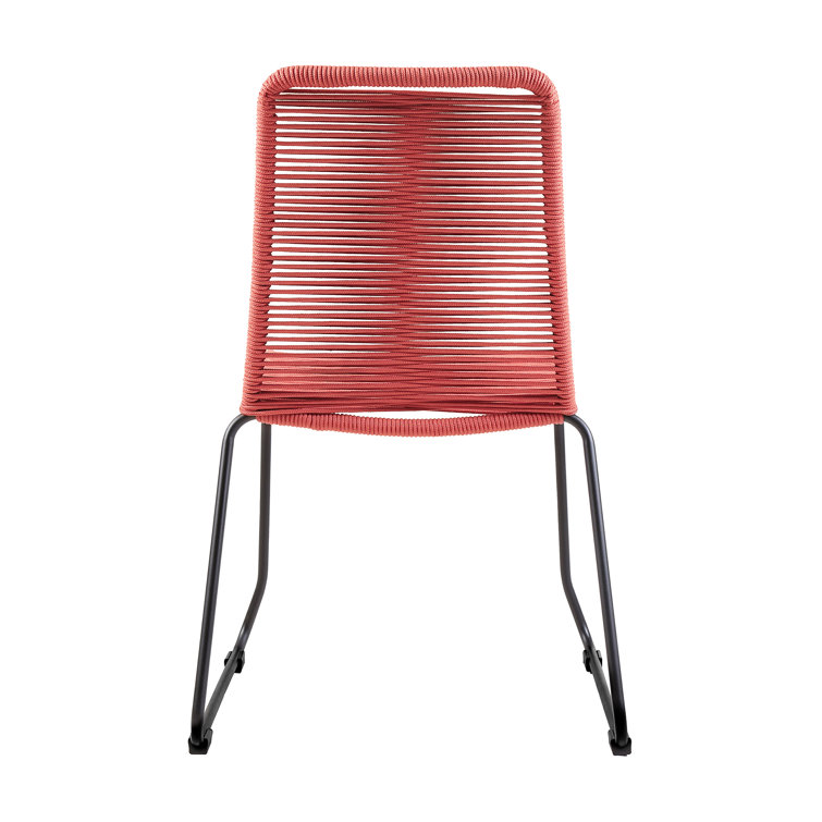 Brick Red Armless Wicker and Steel Outdoor Dining Chairs, Set of 2