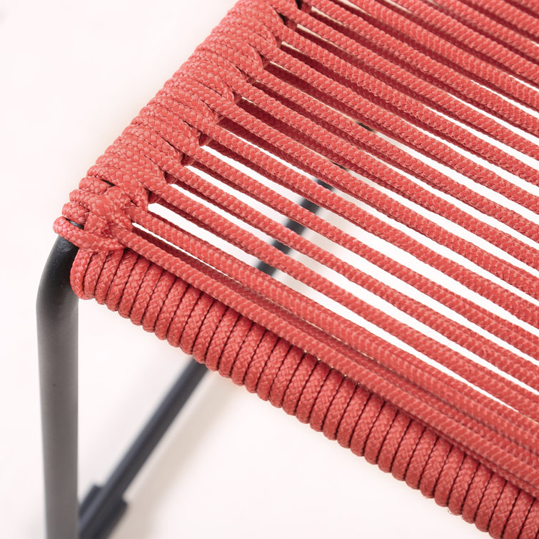 Brick Red Armless Wicker and Steel Outdoor Dining Chairs, Set of 2