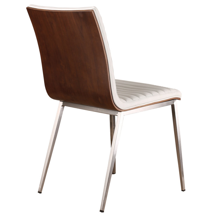 White Faux Leather and Stainless Steel Dining Chair Set