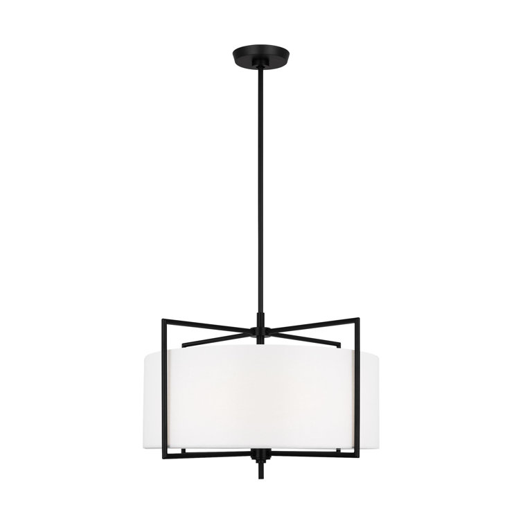 Aged Iron 4-Light Drum Pendant with Glass Shade