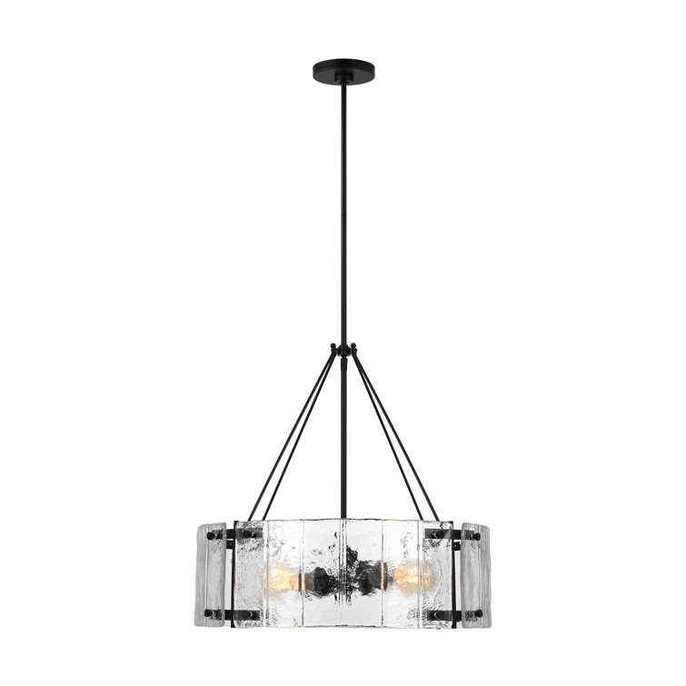 Calvert Aged Iron 24" Modern Drum Chandelier with Clear Glass