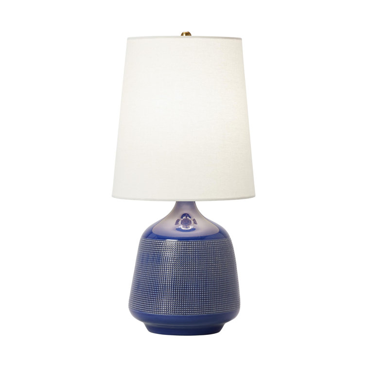 Blue Celadon Ceramic Table Lamp with White Linen Shade