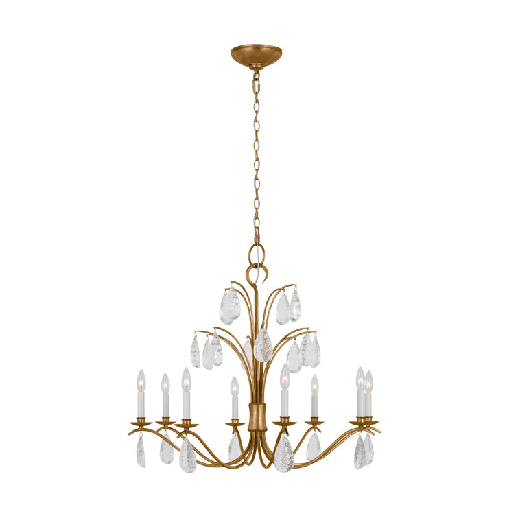 Antique Gild 8-Light Candle Style Chandelier with Crystal Drops