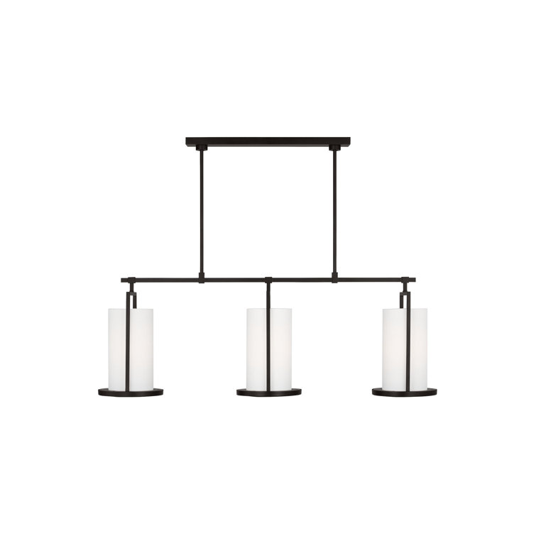 Aged Iron 3-Light Mini Linear Pendant with White Linen Shades