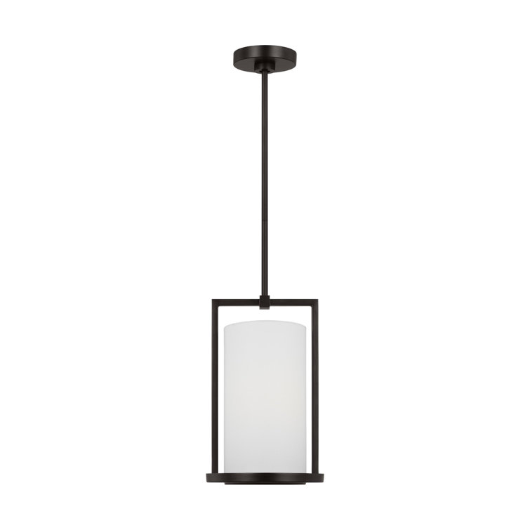 Aged Iron and Linen 14.75" Cylinder Pendant Light