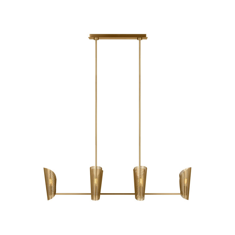 Burnished Brass 48" Linear Chandelier with Conical Shades