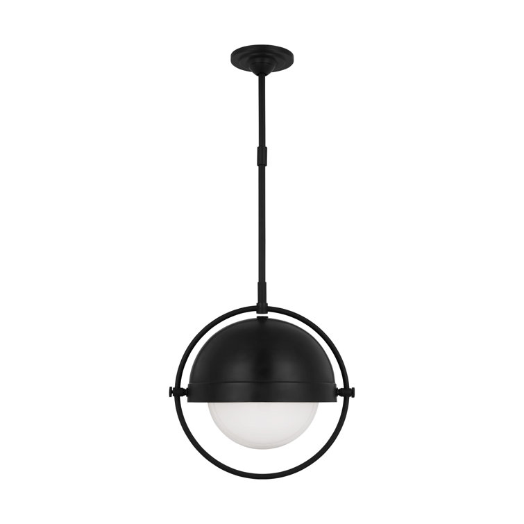 Aged Iron 1-Light Globe Pendant with Milk White Glass Shade