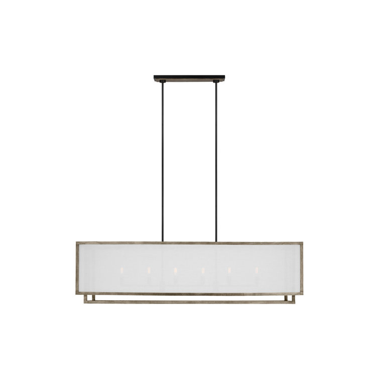 Weathered Oak Wood and White Linen 6-Light Linear Pendant