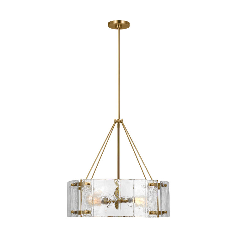 Burnished Brass 4-Light Drum Chandelier with Clear Glass Shade