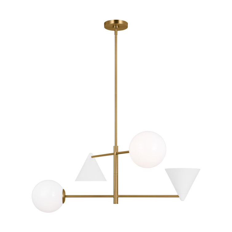 Matte White and Burnished Brass 4-Light Geometric Chandelier