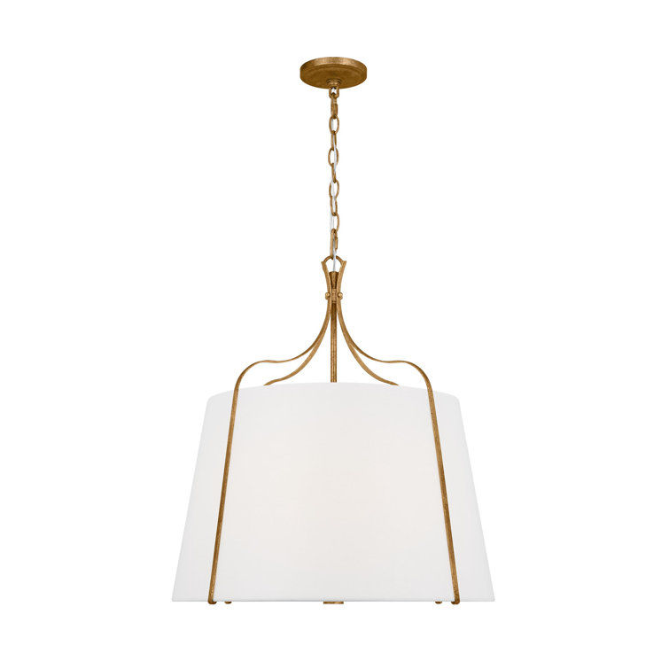 Antique Gild Steel Bell Pendant with White Shade