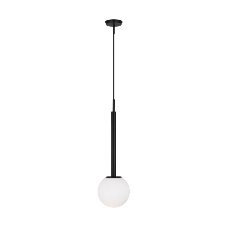 Midnight Black Glass Globe Pendant Light with Milk White Shade