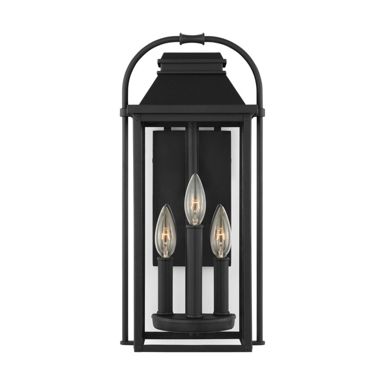 Textured Black 3-Light Outdoor Wall Sconce with Clear Glass Panels