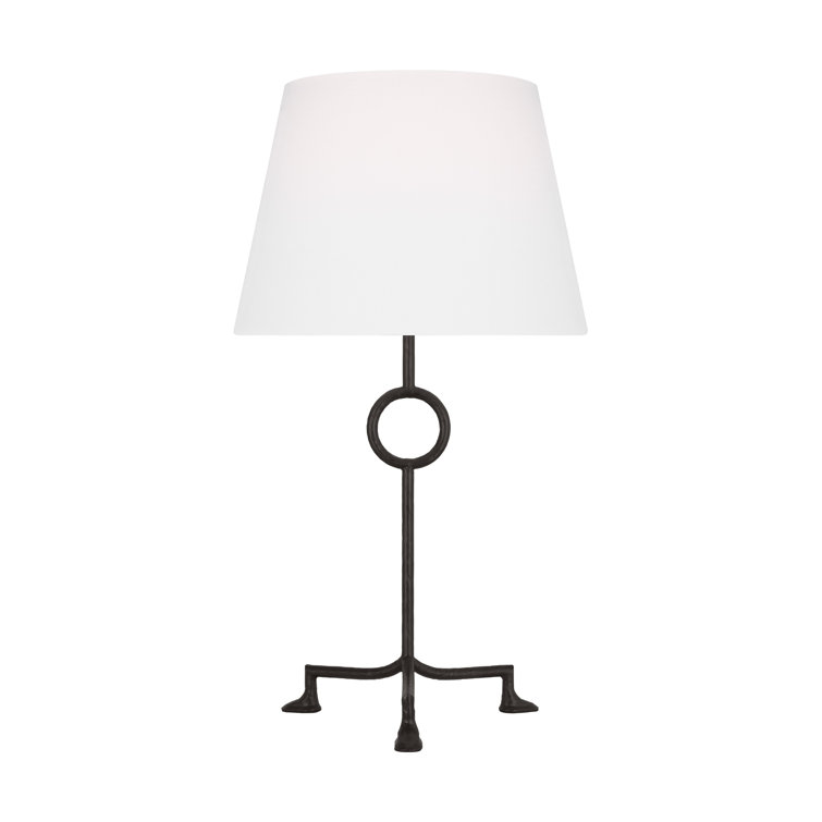 Aged Iron Tripod Table Lamp with White Linen Shade