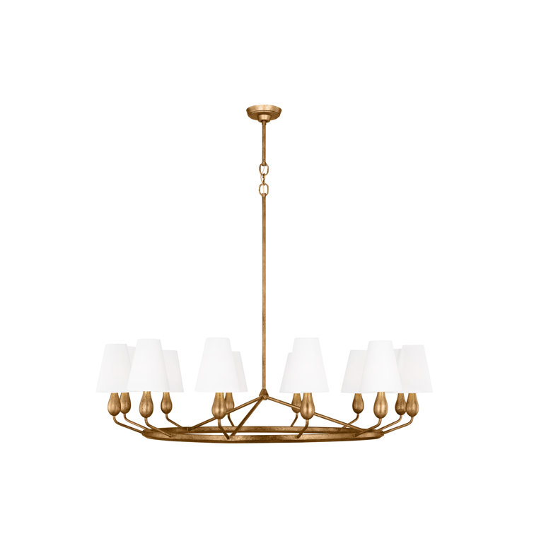 Antique Gild 12-Light Wagon Wheel Chandelier with White Shades