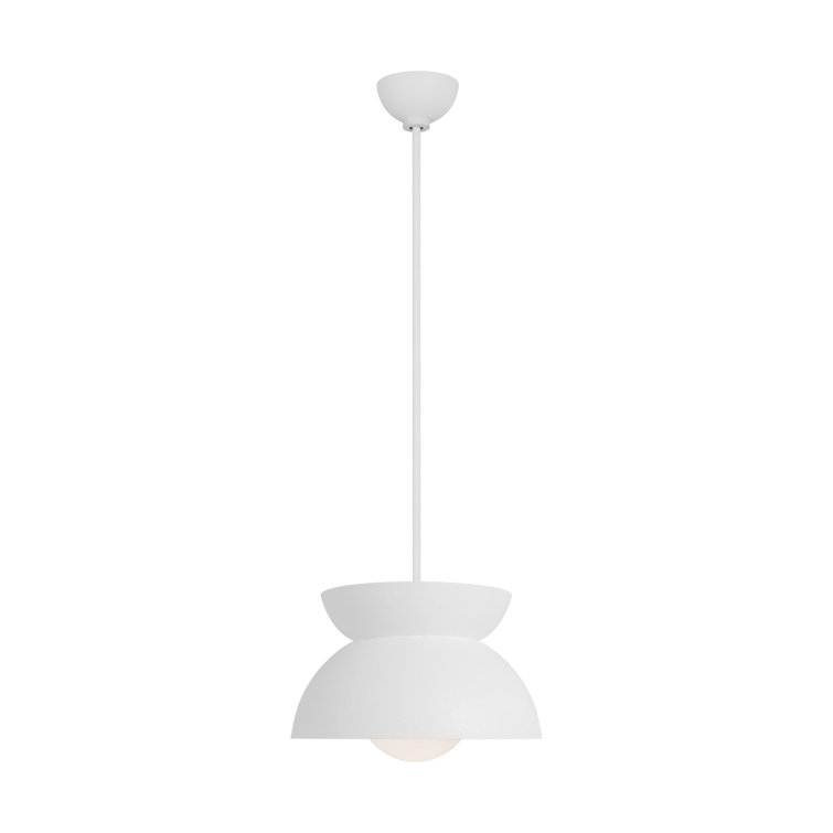 White Cast Plaster and Milk Glass Pendant Light