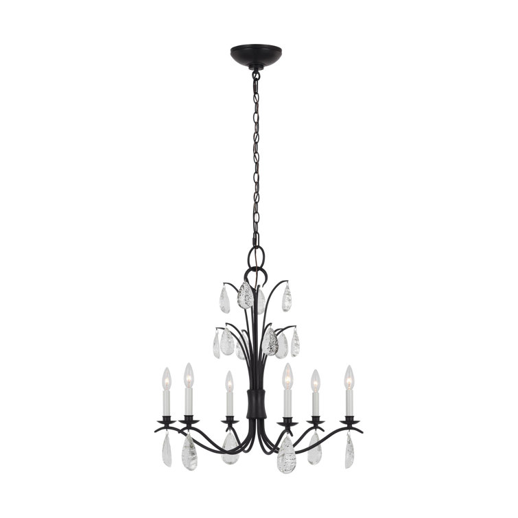Shannon 26" Aged Iron 6-Light Chandelier with Glass Drops