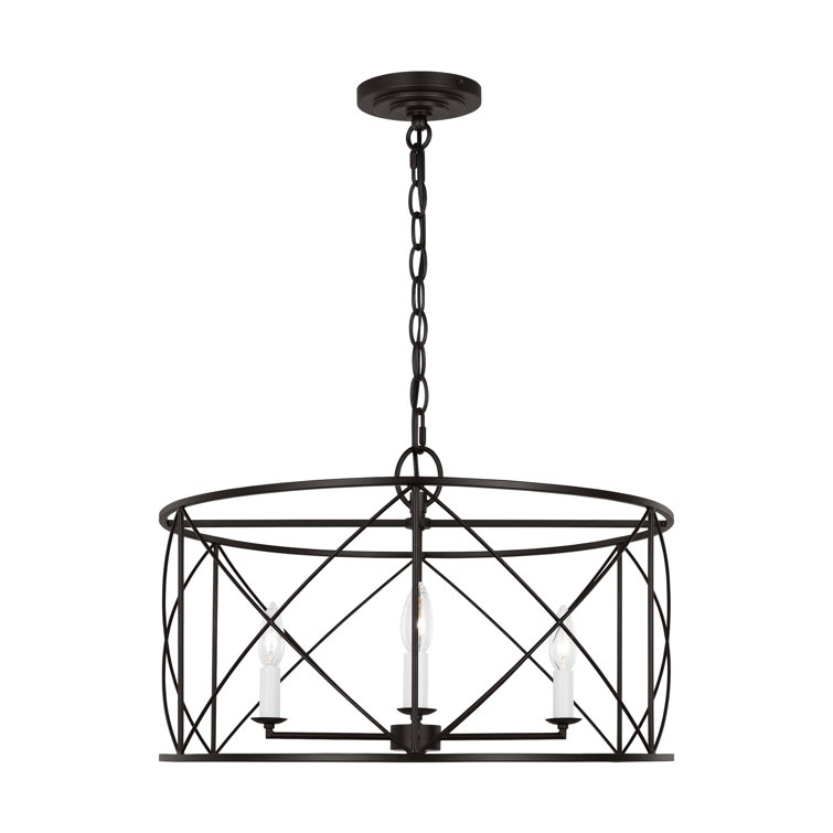 Aged Iron 4-Light Drum Chandelier with Latticework Design