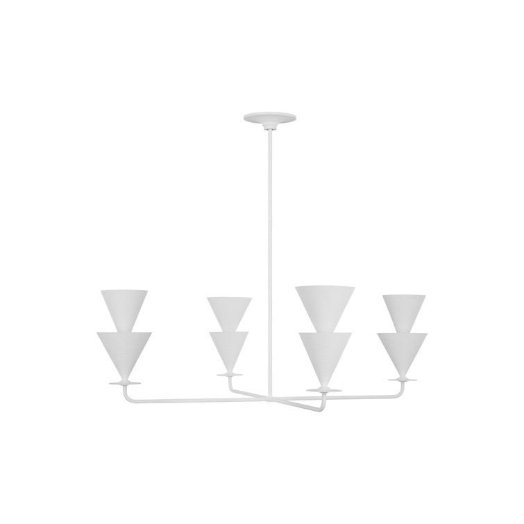 White Cast Plaster 4-Light Chandelier with Inverted Cone Shades