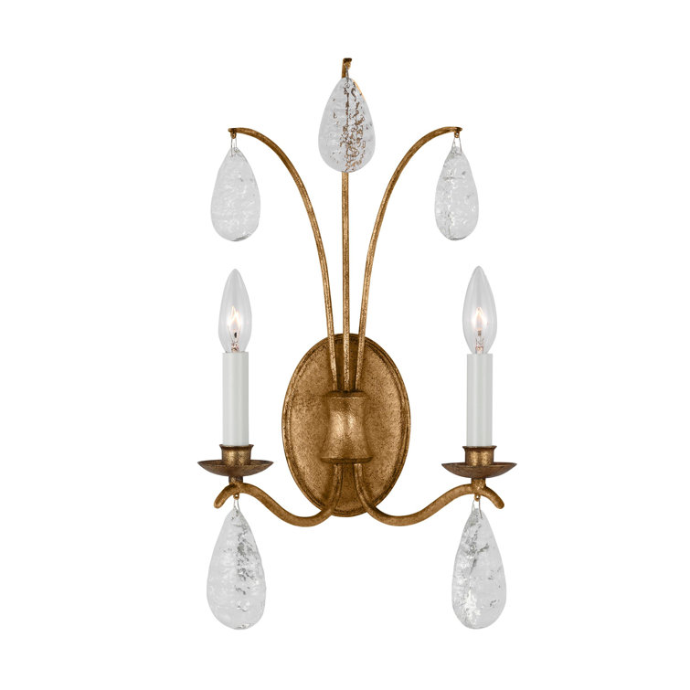 Antique Gild 2-Light Sconce with Crystal Drops