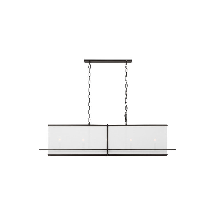 Aged Iron 5-Light Drum Chandelier with White Linen Shade