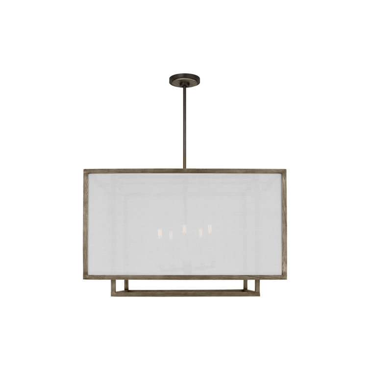 Weathered Oak and White Linen 5-Light Drum Chandelier