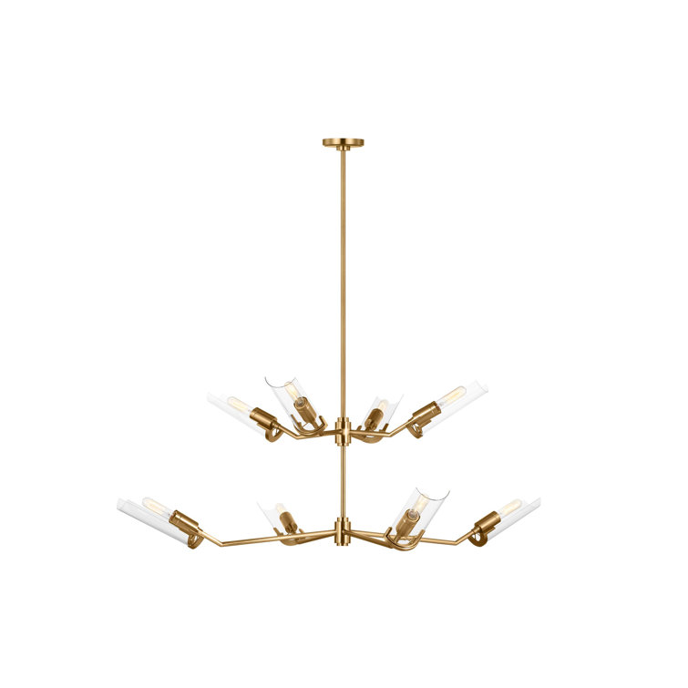 Burnished Brass and Clear Glass 8-Light Linear Chandelier